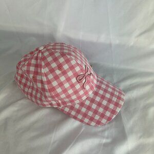 Juicy Couture Pink Gingham Bow Baseball Cap Hat– Adjustable Strap - NWOT
